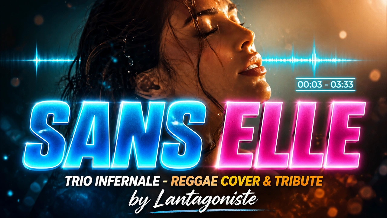Miniature musicale reggae représentant une femme les yeux fermés dans une ambiance lumineuse et émotionnelle, avec le titre « Sans Elle » en grandes lettres bleues et roses.